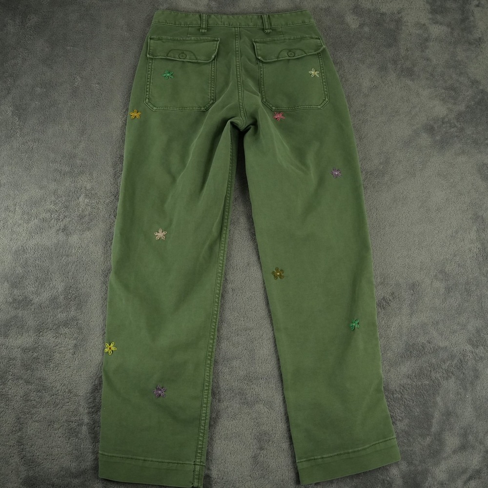 Anthropologie Pants Womens 27 Green Floral Embroidered Utility Straight Leg - Picture 4 of 9